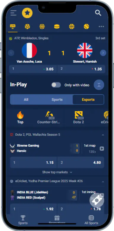 Sports betting on the mobile app at Jackpoty Casino