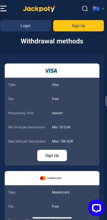 Withdrawal at Jackpoty Casino